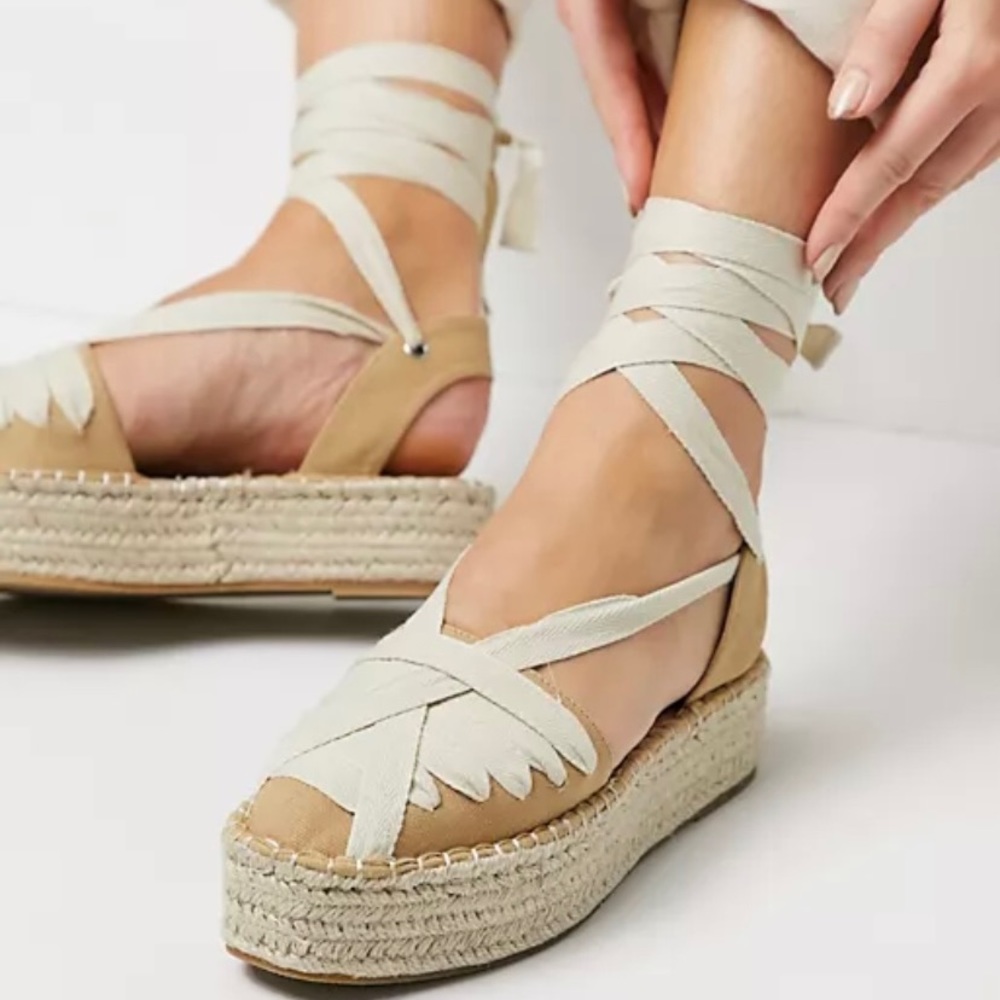 Espadrilles by ASOS DESIGN Strappy sTie-leg 
Round toe Rope Flatform size 7